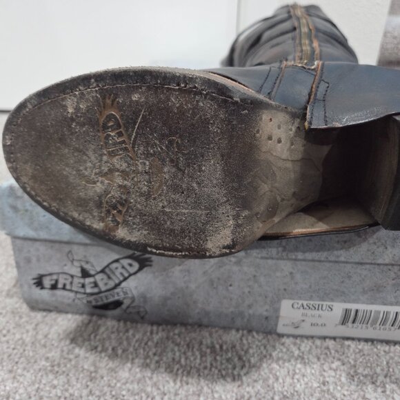 *EUC* Black Freebird by Steven Cassius Knee High Distressed Boots, Size 10 - Picture 8 of 10